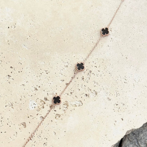 14k Rose Gold Plated Black Clover Station Bracelet
