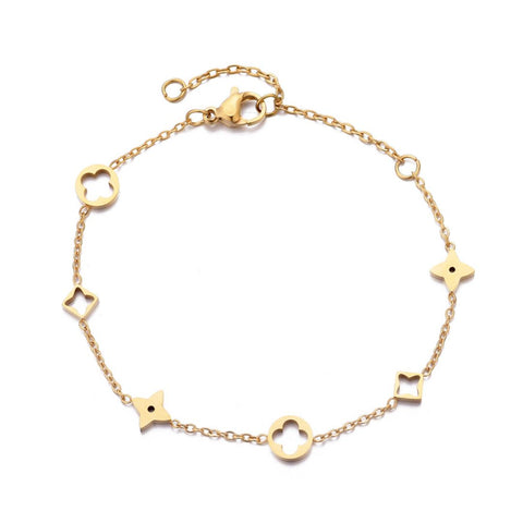 Tarnish Resistant 18k Gold Plated Mixed Clover Bracelet