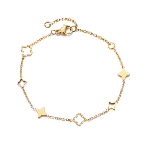 Tarnish Resistant 18k Gold Plated Clover Station Bracelet