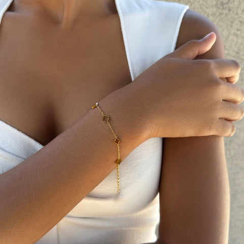 Tarnish Resistant 18k Gold Plated Mixed Clover Bracelet