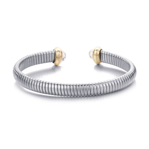 Silver Plated Coil Cuff with Clear Stones
