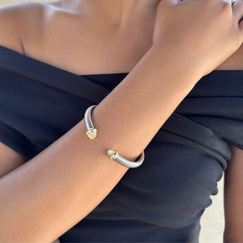 Silver Plated Coil Cuff with Clear Stones