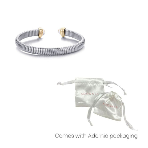 Silver Plated Coil Cuff with Clear Stones
