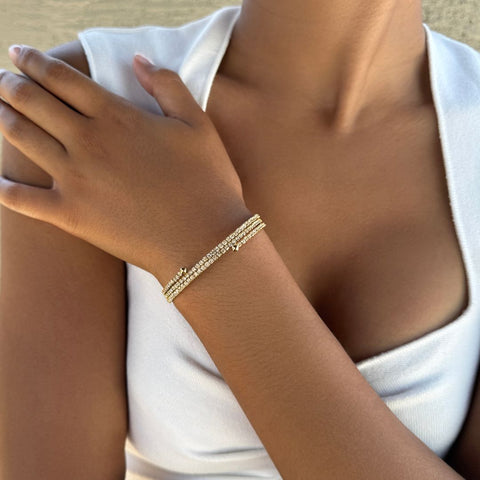 Gold Plated Triple Coil Crystal Tennis Stretch Bracelet