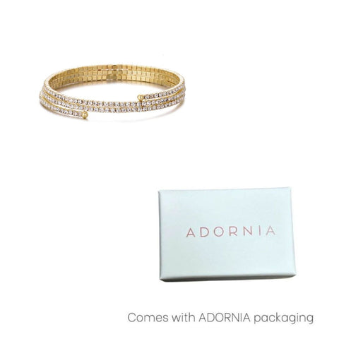Gold Plated Triple Coil Crystal Tennis Stretch Bracelet