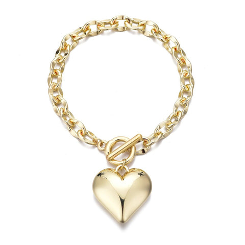 Gold Plated Puffy Heart Link Bracelet