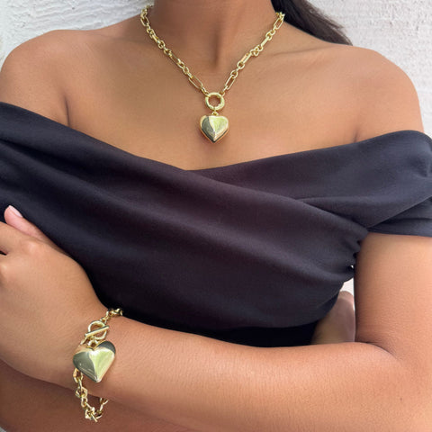 Gold Plated Puffy Heart Link Bracelet
