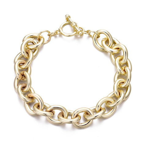 Gold Plated Chunky Oval Link Toggle Bracelet