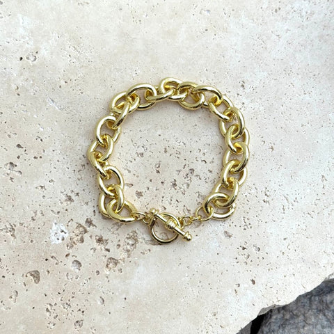 Gold Plated Chunky Oval Link Toggle Bracelet