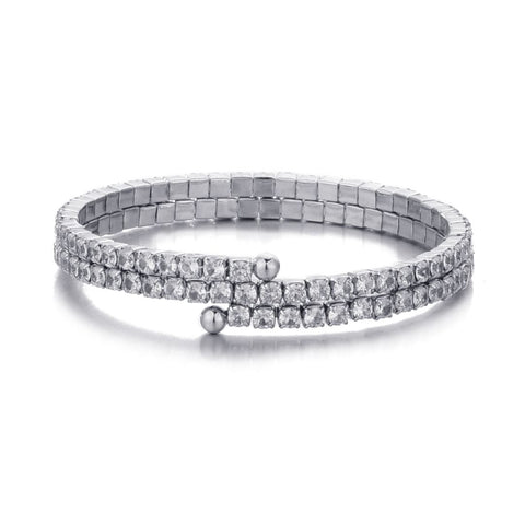 Silver Plated Coil Stretch Crystal Tennis Wrap Bracelet