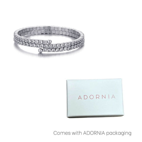 Silver Plated Coil Stretch Crystal Tennis Wrap Bracelet