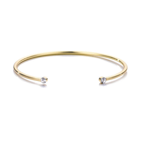 14k Gold Plated Crystal Ends Open Cuff