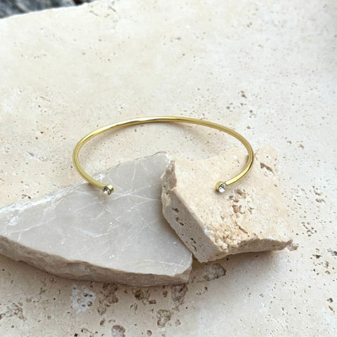 14k Gold Plated Crystal Ends Open Cuff