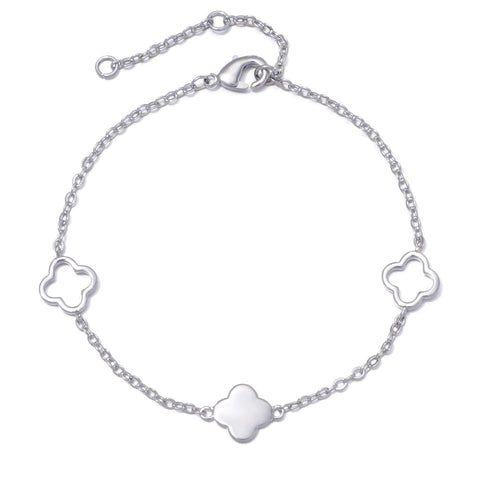 Silver Plated Clover Station Bracelet