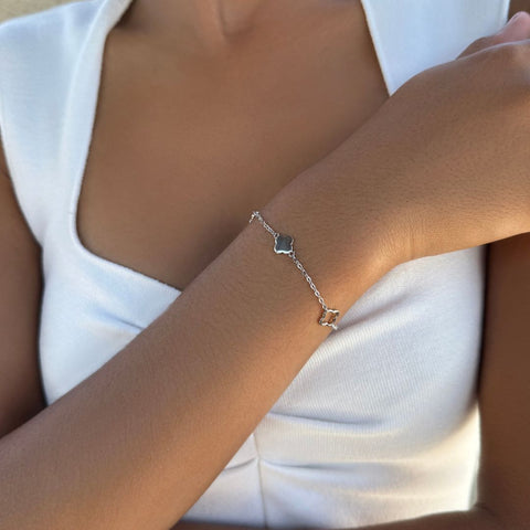 Silver Plated Clover Station Bracelet