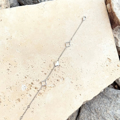 Silver Plated Clover Station Bracelet