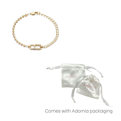 14k Gold Plated Mixed Chain CZ Sideways Pendant Bracelet