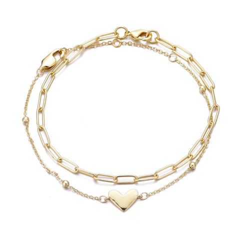 14k Gold Plated Chain and Heart Bracelet Set