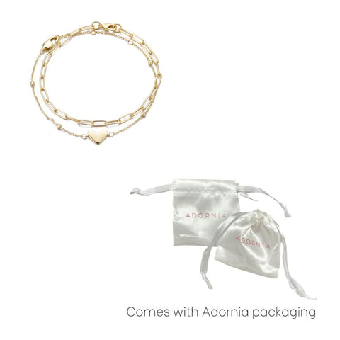 14k Gold Plated Chain and Heart Bracelet Set