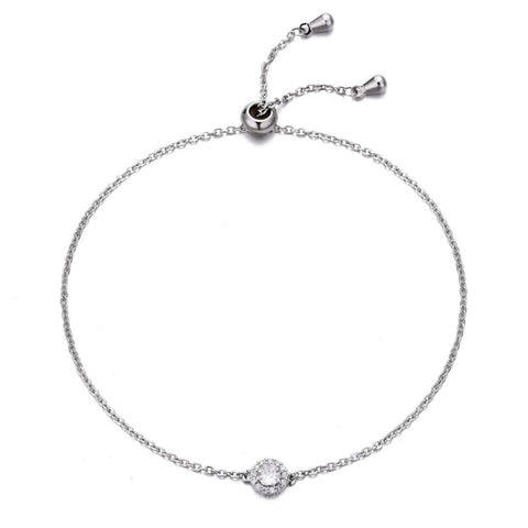 Silver Plated CZ Halo Bolo Bracelet