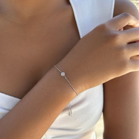 Silver Plated CZ Halo Bolo Bracelet