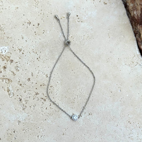 Silver Plated CZ Halo Bolo Bracelet