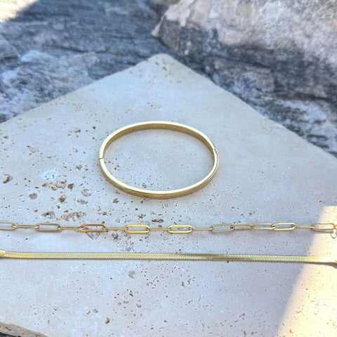 Tarnish Resistant 18k Gold Plated Cuff, Paperclip, and Herringbone Chain Bracelet Set