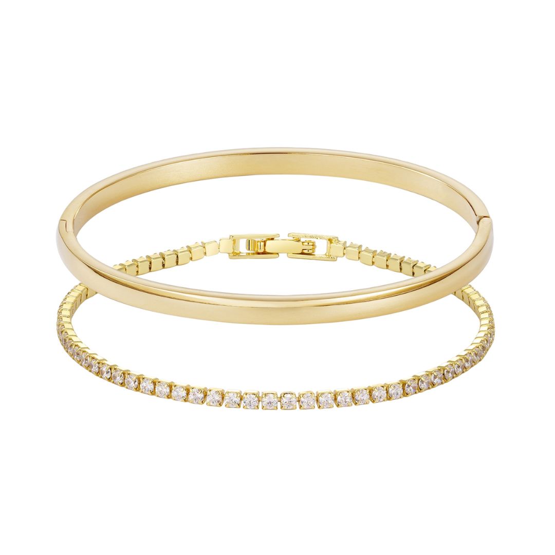 18k Gold Plated Cuff and Tennis Bracelet Set – ADORNIA