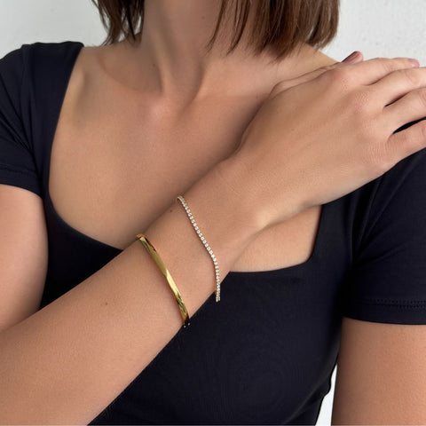 18k Gold Plated Cuff and Tennis Bracelet Set