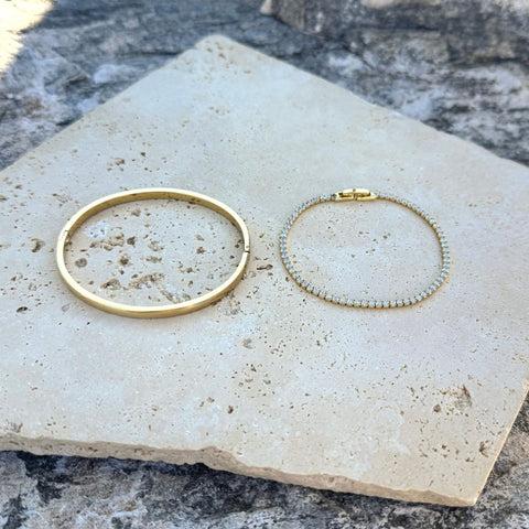 18k Gold Plated Cuff and Tennis Bracelet Set