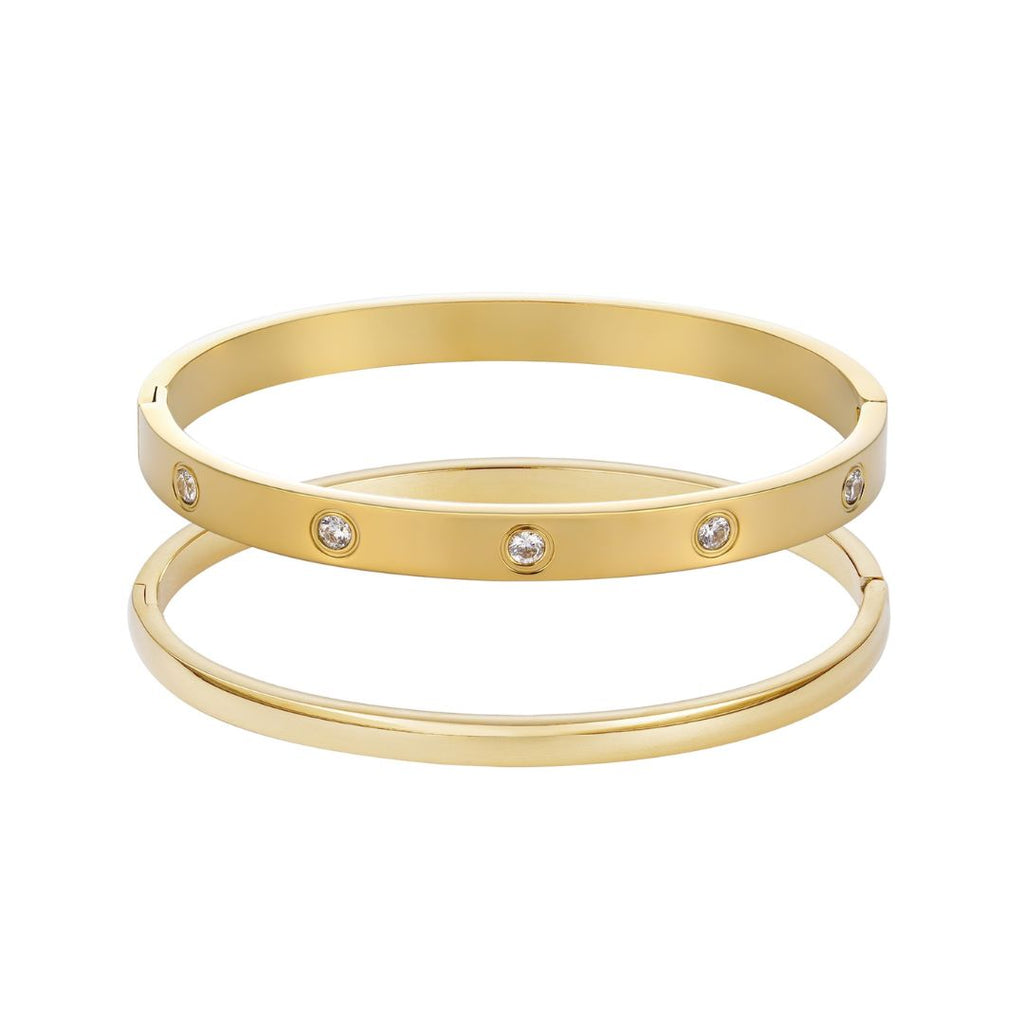 Tarnish Resistant 18k Gold Plated Eternity and Plain Cuff Set