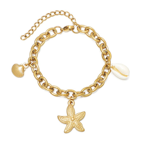 Tarnish Resistant 18k Gold Plated Beach Charm Bracelet