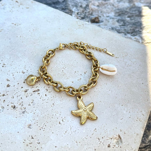 Tarnish Resistant 18k Gold Plated Beach Charm Bracelet
