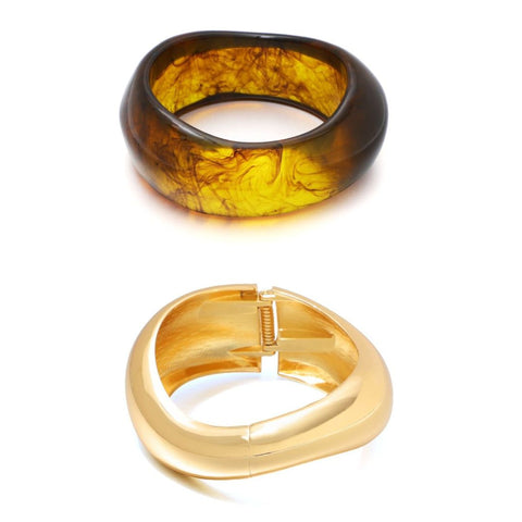 Gold Chunky Brown and Gold Bangle Set