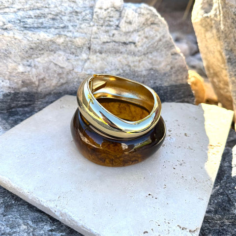 Gold Chunky Brown and Gold Bangle Set