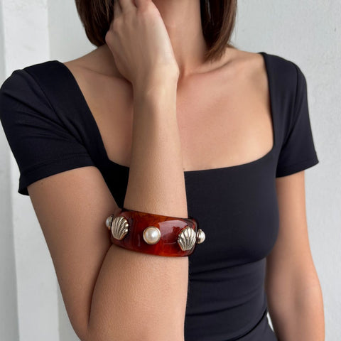 Shell and Pearl-Studded Tortoise Cuff