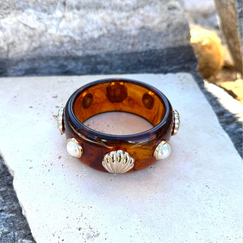 Shell and Pearl-Studded Tortoise Cuff