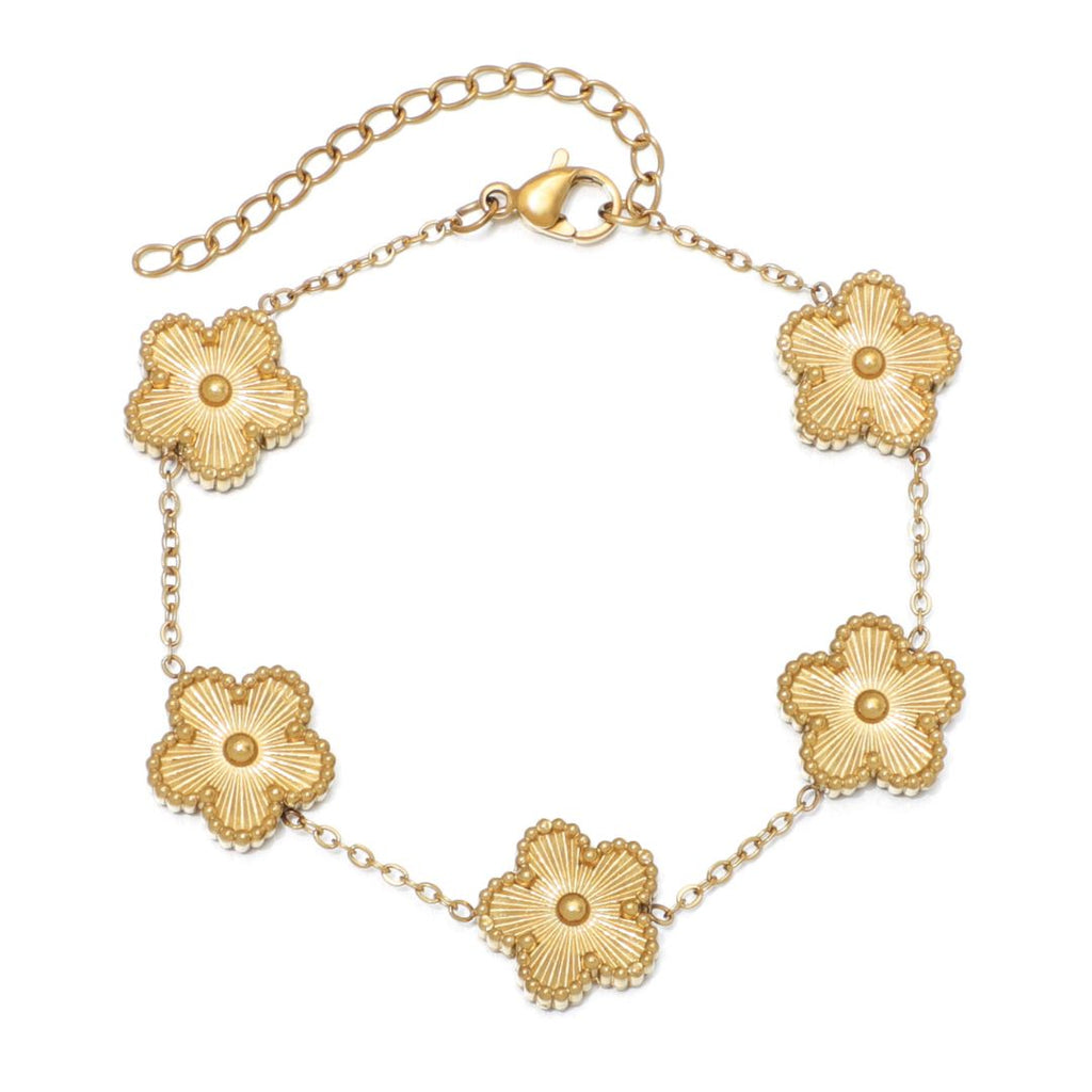 Tarnish Resistant 5-Leaf Clover Station Bracelet