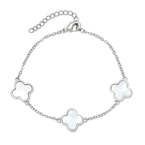 White Mother of Pearl Clover Station Bracelet