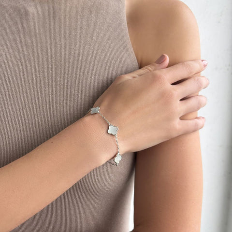 White Mother of Pearl Clover Station Bracelet