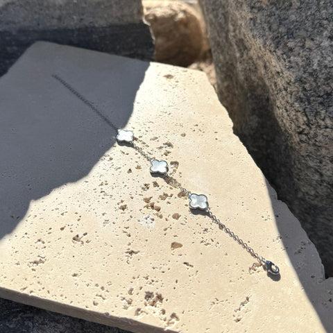White Mother of Pearl Clover Station Bracelet
