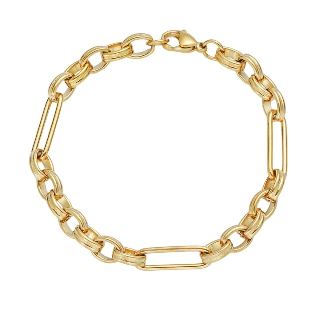Tarnish Resistant 18k Gold Plated Mixed Paperclip Chain Bracelet