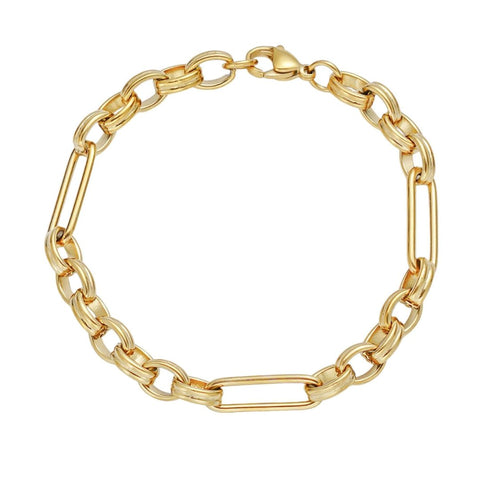 Tarnish Resistant 18k Gold Plated Mixed Paperclip Chain Bracelet