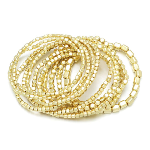 Set of 10 Golden Bead Stretch Bracelets