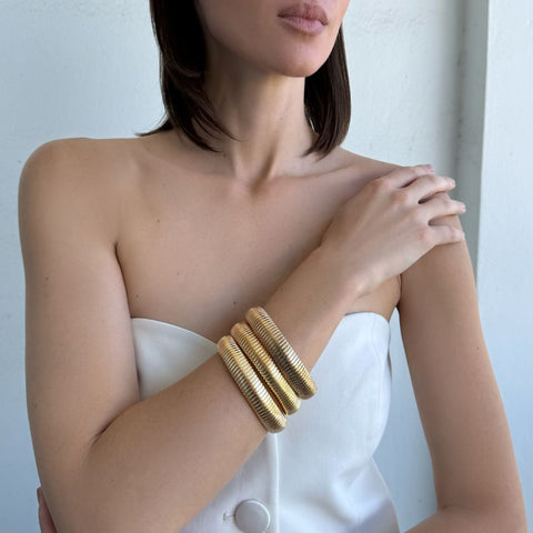 Gold Plated Set of 3 Coil Stretch Bracelets