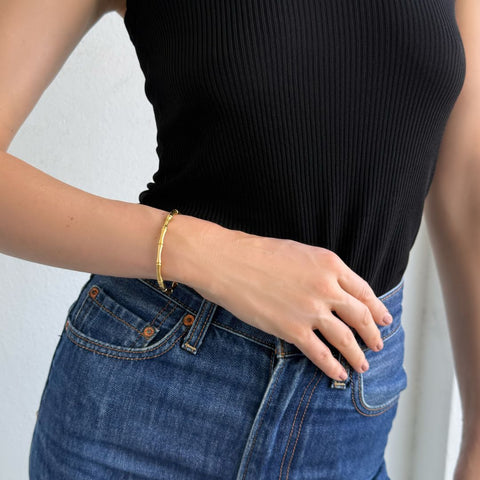 Tarnish Resistant 18k Gold Plated Invisible Clasp Bamboo Cuff