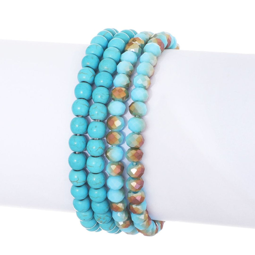 Set of 4 Turquoise and Crystal Stretch Bracelets