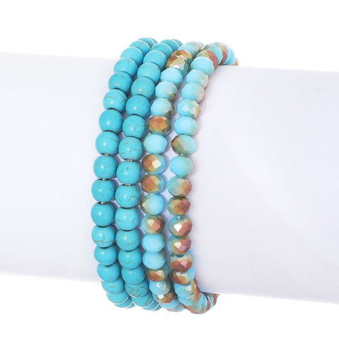 Set of 4 Turquoise and Crystal Stretch Bracelets
