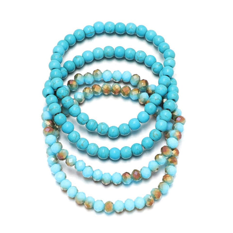 Set of 4 Turquoise and Crystal Stretch Bracelets