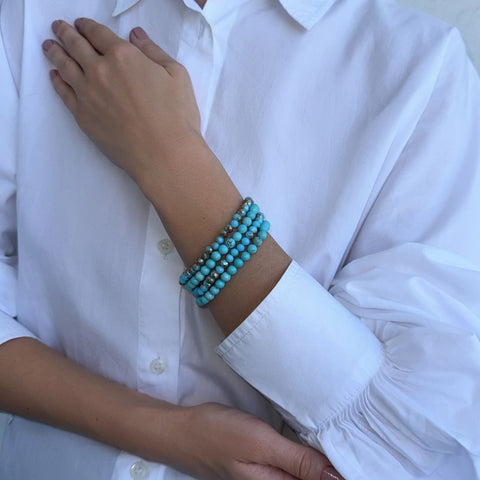 Set of 4 Turquoise and Crystal Stretch Bracelets